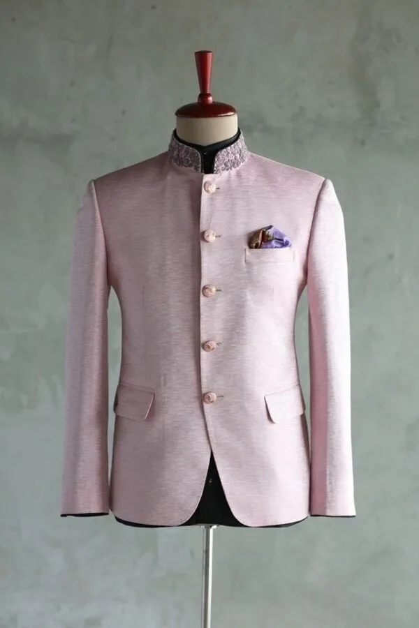 Baby Pink Neck Embroidered Closed Neck Suit- CN035